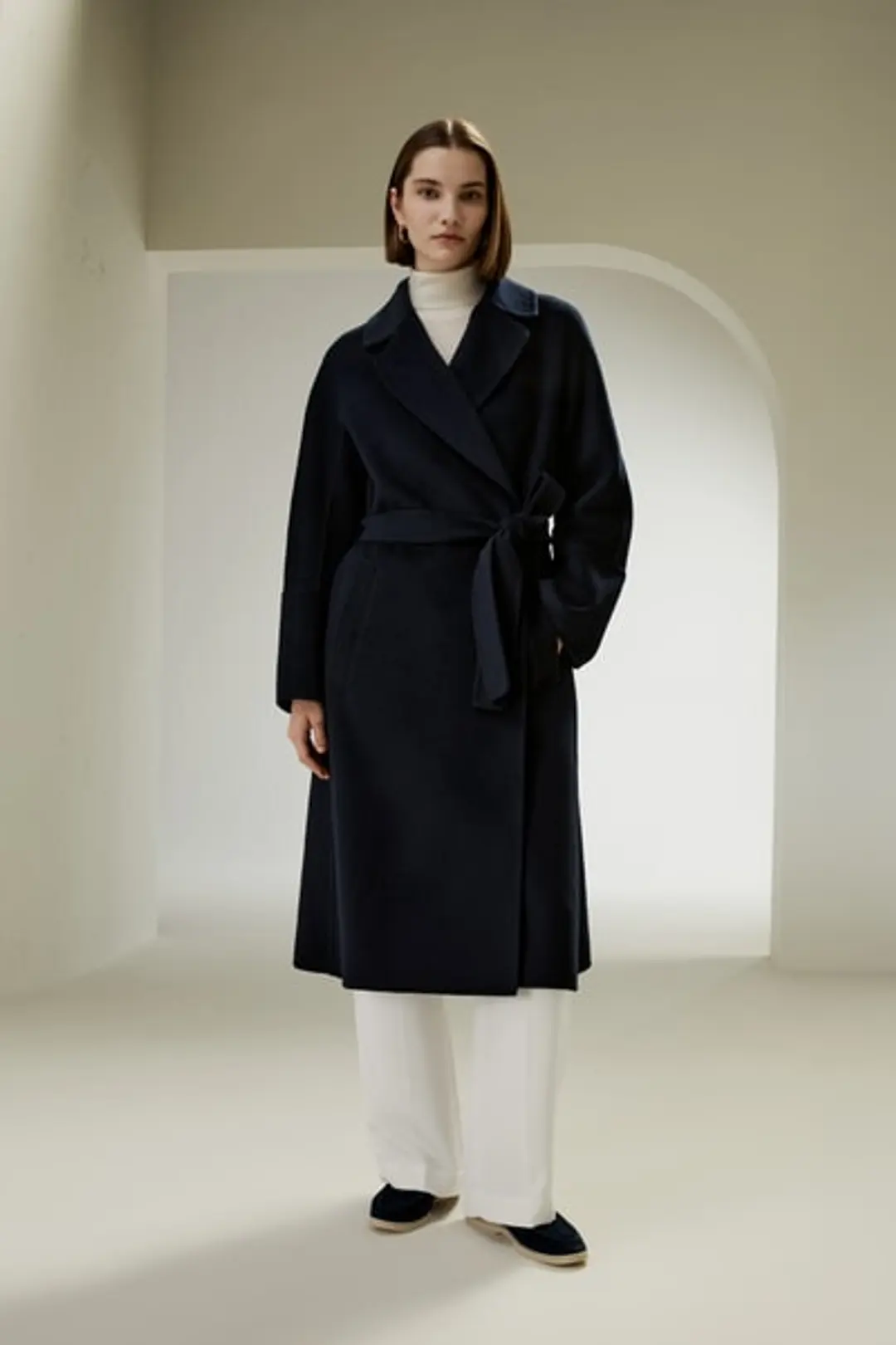 LILYSILK Manteau Laine Mélangée Bleu Marine XXL Élégant Double Face Cachemire Mérinos Doux Chaud Hiver
