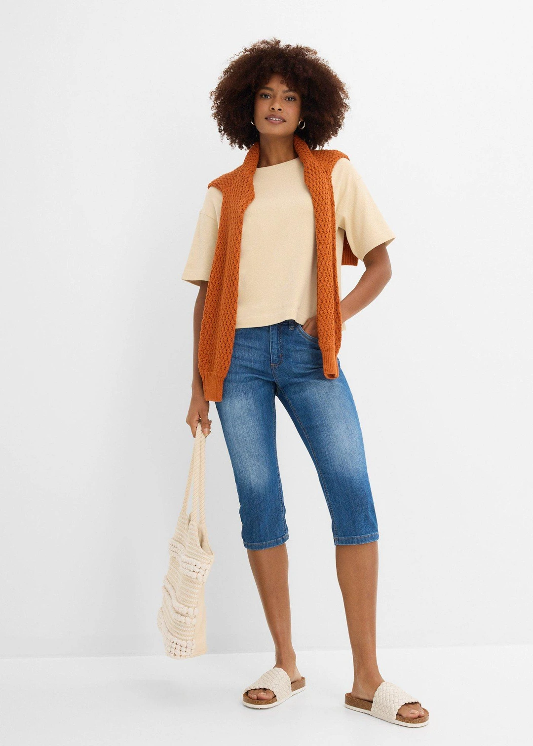 Jean slim, taille mi-haute, longueur 3/4
