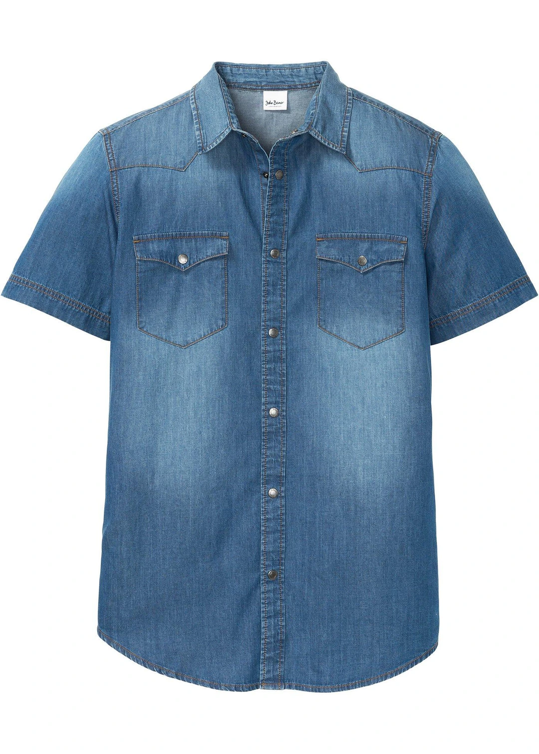 Chemise manches courtes slim en jean, 100% coton