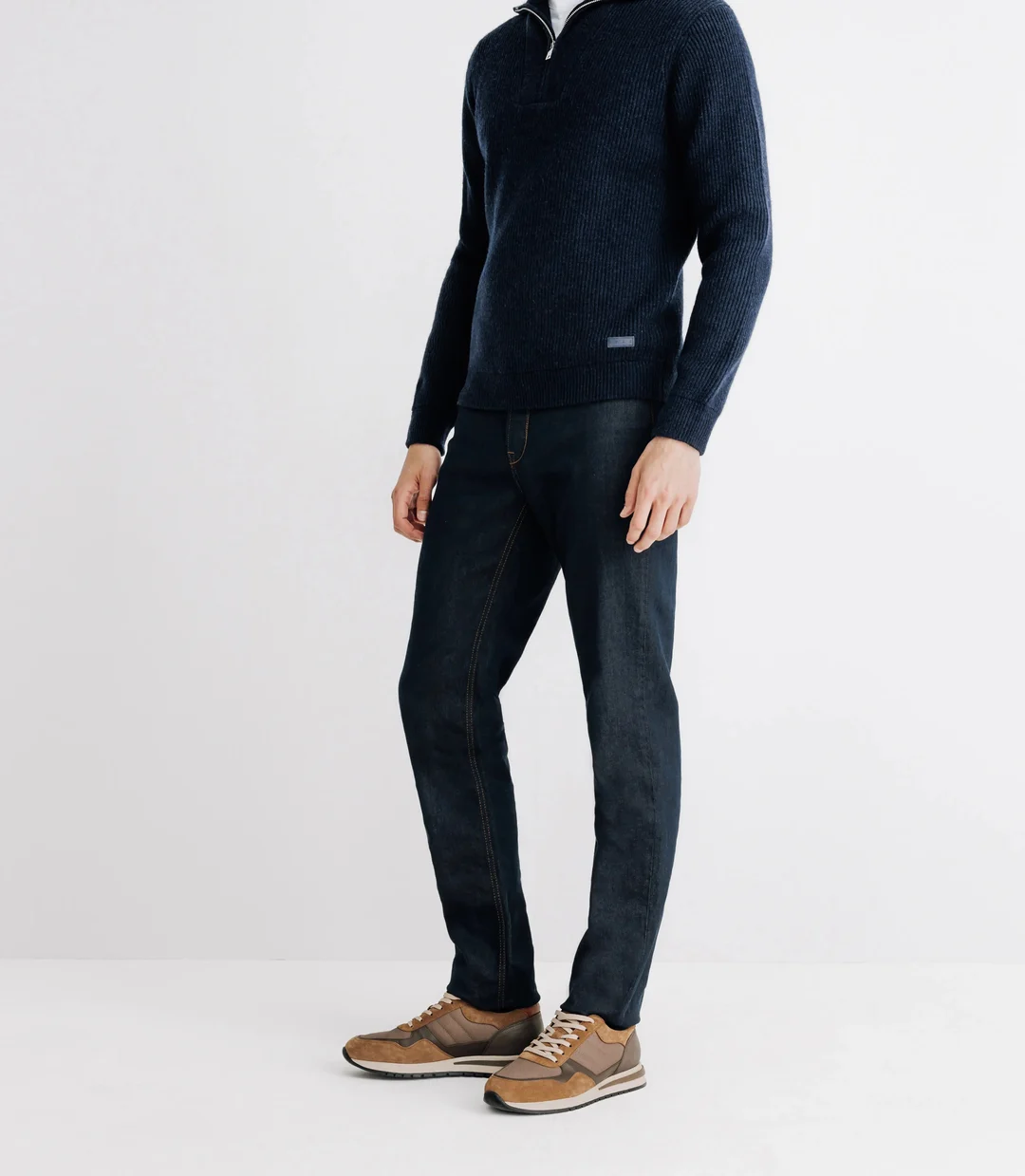 IZAC - Pull lambswool col camionneur bleu marine