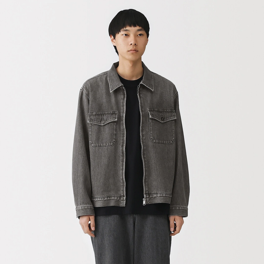 Veste à poches denim en kapok mélangé pour homme
