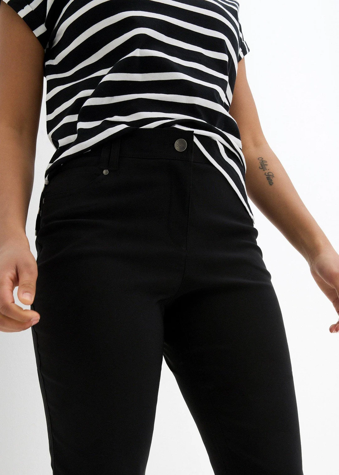 Pantalon droit en bengaline extensible, taille élastiquée