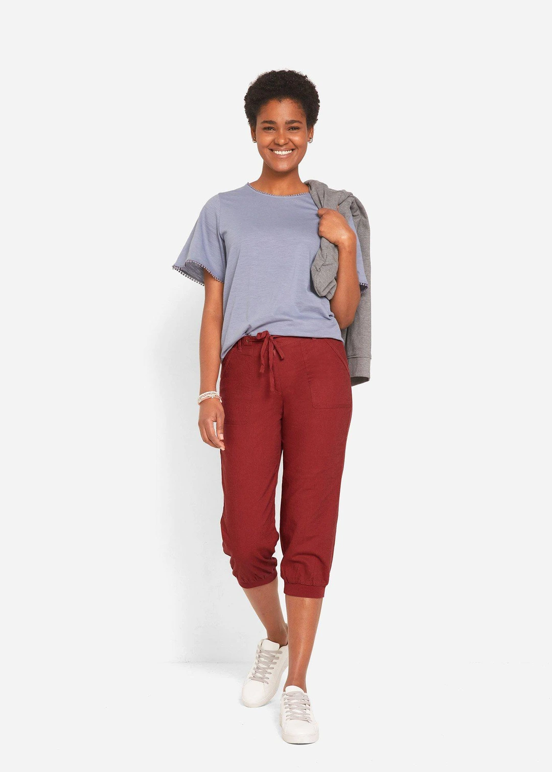 Pantalon 3/4 en lin et coton - 2