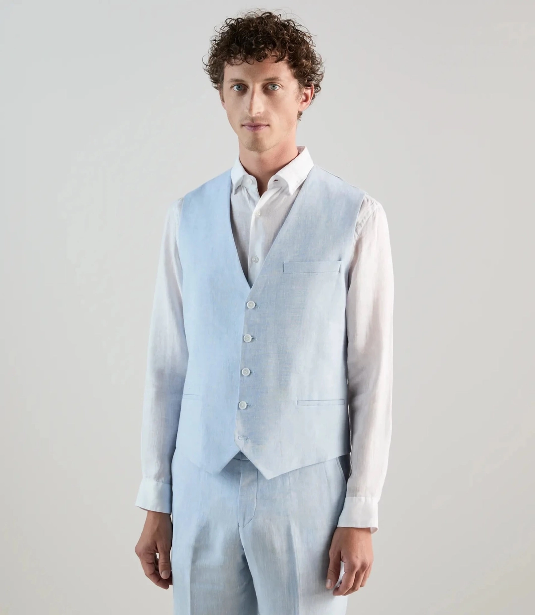 IZAC - Gilet ville 100% lin bleu ciel