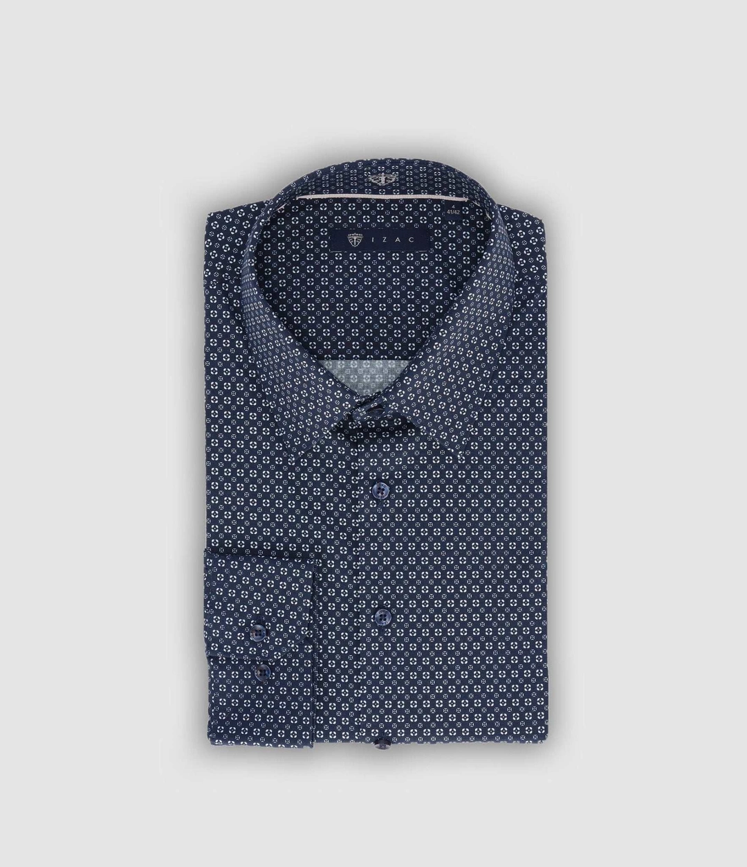 IZAC - Chemise slim imprimée marine bleu gris PAUL