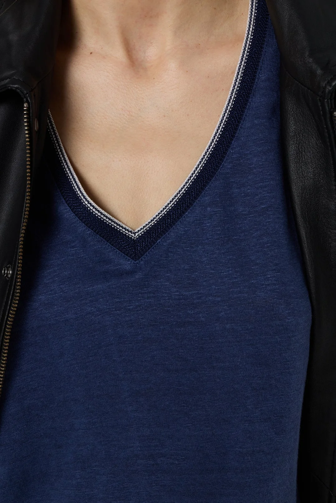 T-shirt V en lin à lurex - MIRANA - Marron - 3