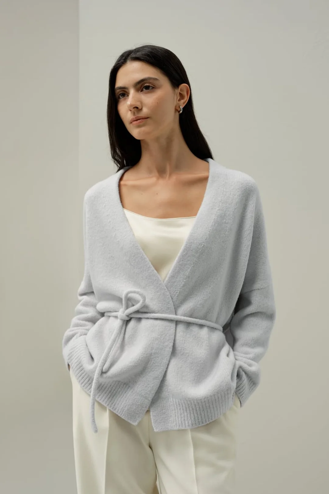 LILYSILK Femme Gilet Kimono en Cachemire et Soie Bouclé Élégant Cardigan Glace L