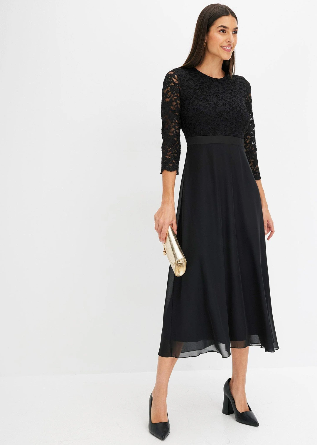 Robe midi en mousseline légère avec haut en dentelle - 2
