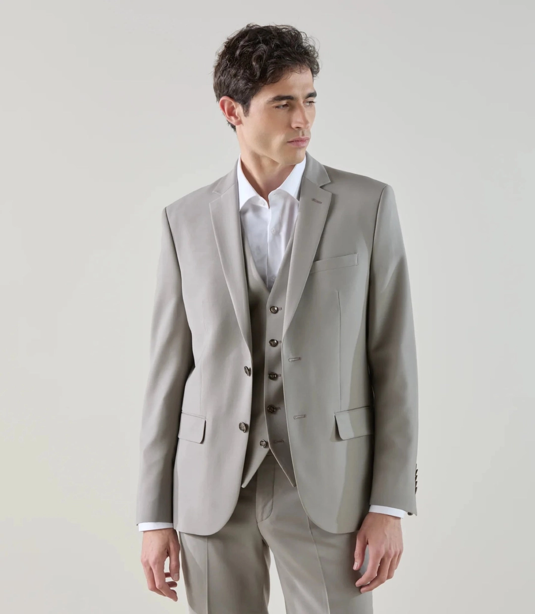 IZAC - Costume 2 boutons en laine majoritaire taupe