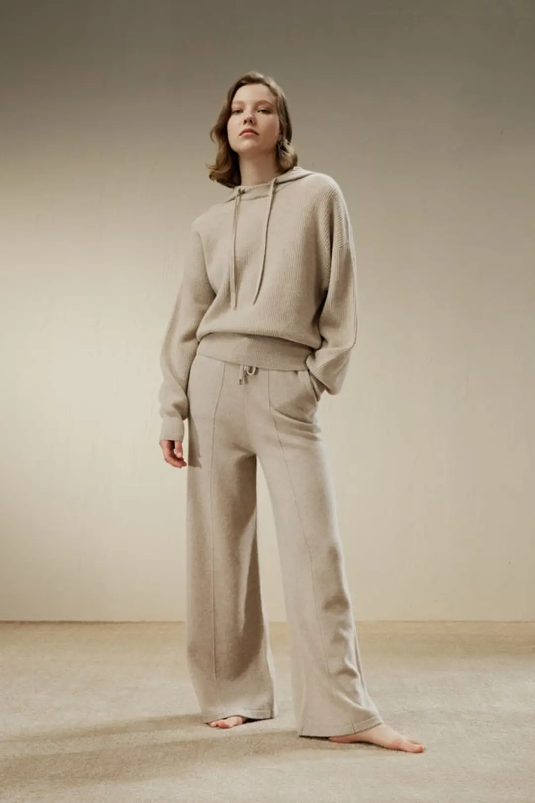 LILYSILK Pantalon En Cachemire Femme Beige Style À Enfiler Coupe Régulière 100% Cachemire Un Must Pour L'Automne Et L'Hiver M