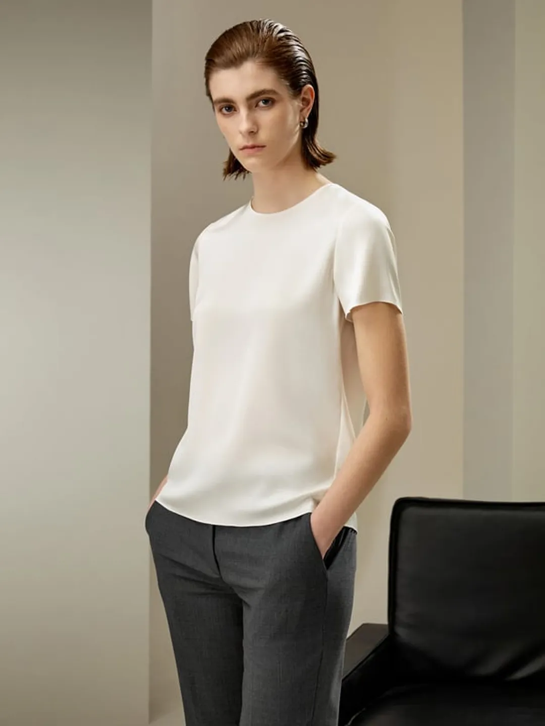 LILYSILK Tee Shirt 100 Soie Noir Col Rond, Vêtement De Détente Parfait 100% Soie Pure Une Touche D'Élégance Dans Votre Vie S