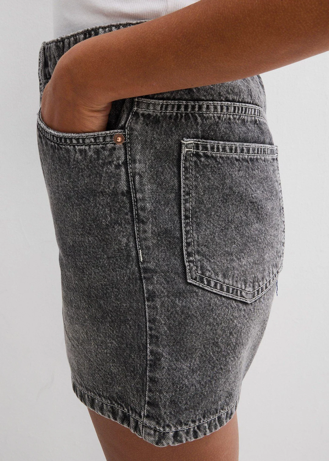 Short en jean taille haute, peu extensible - 3