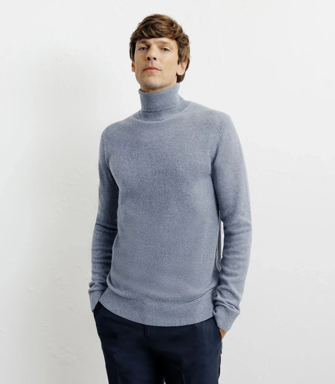 IZAC - Pull col roulé 100% cachemire indigo