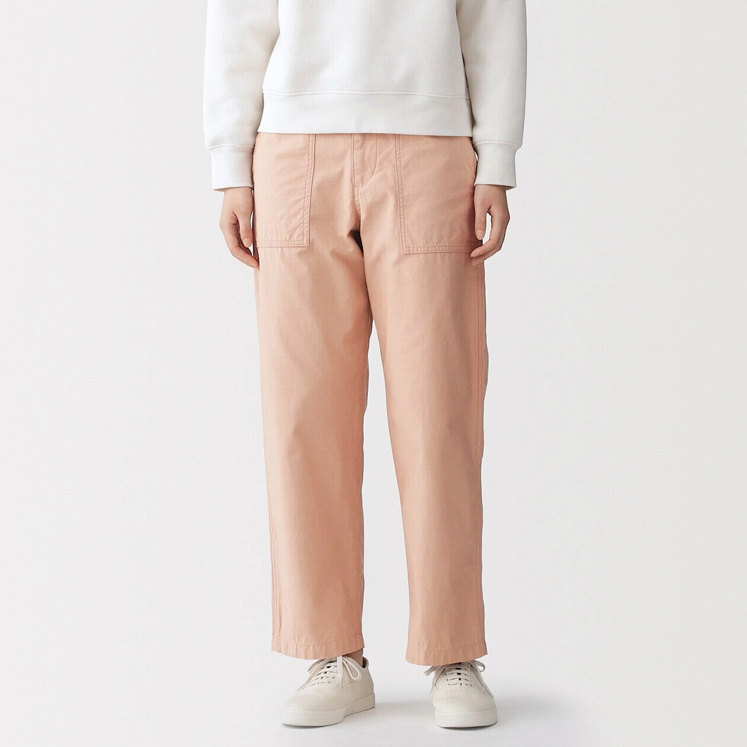 Pantalon longueur cheville en coton délavé pour femme
