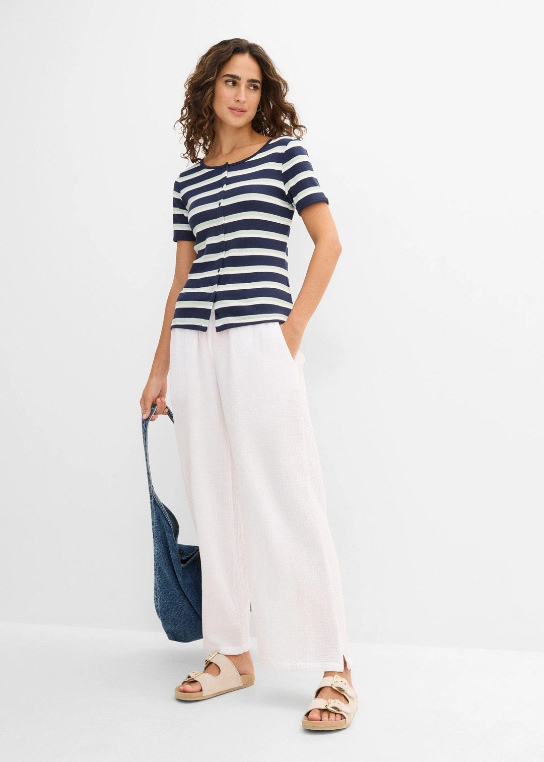 Pantalon palazzo léger en gaze de coton