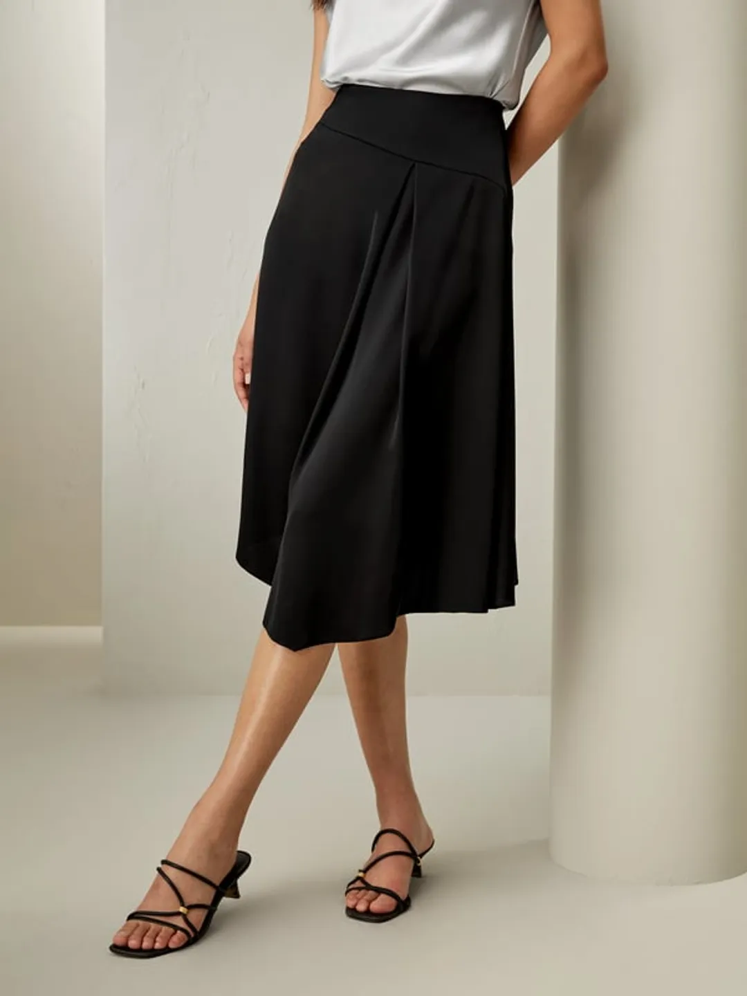 LILYSILK Jupe Midi Soie Noir Ourlet Asymétrique, Forme Régulière 100% Soie Pure Une Touche D'Élégance Dans Votre Vie 46