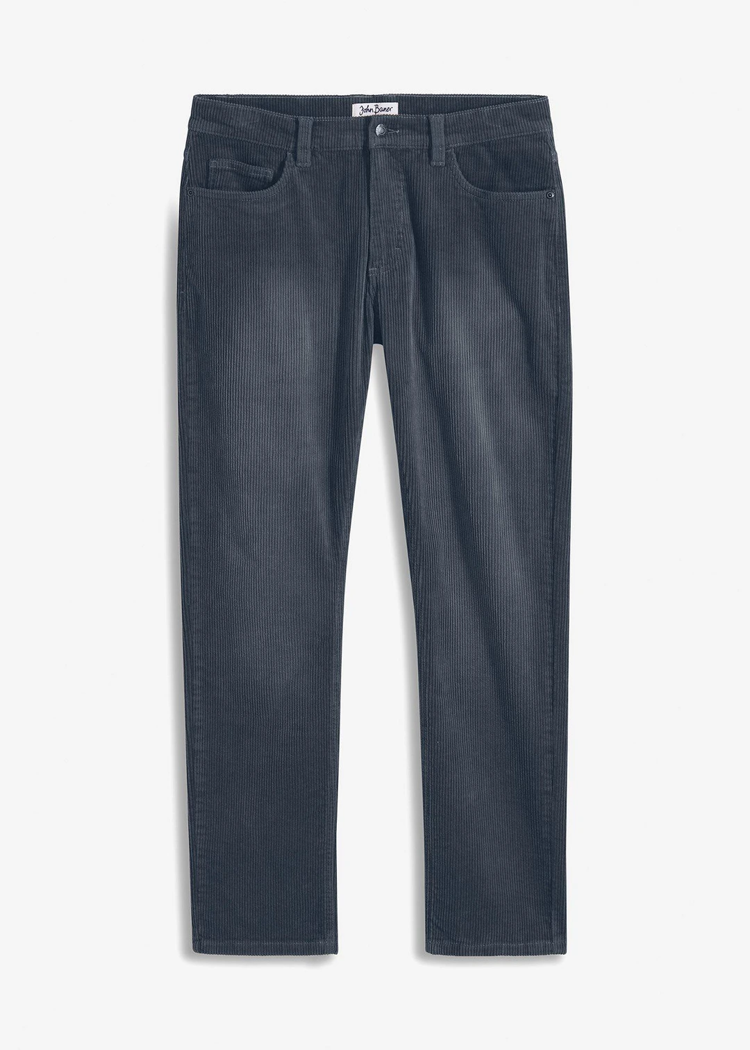 Pantalon droit en velours côtelé extensible aspect délavé, regular