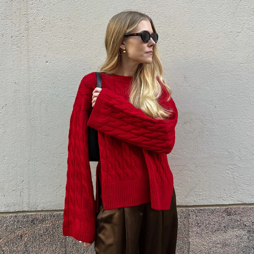 LILYSILK Pull Laine Mérinos Ultrafine Rouge XS - Col Rond Torsadé Décontracté - 2