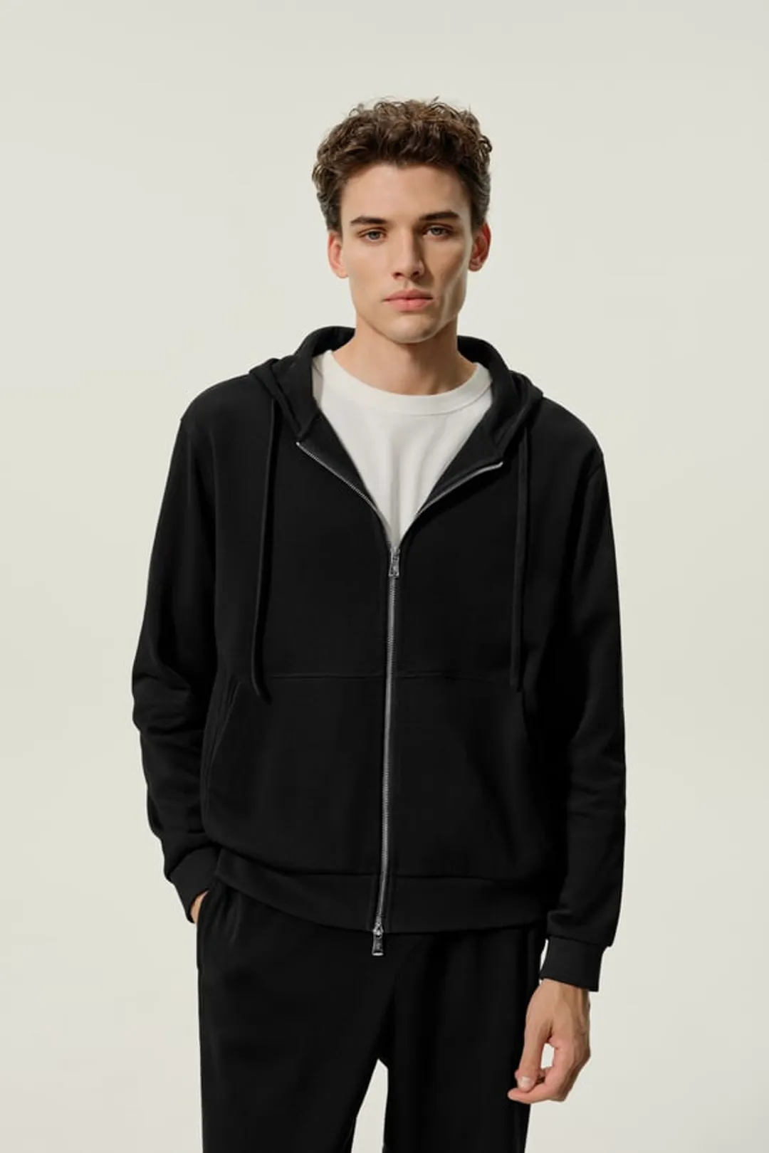 LILYSILK Homme Sweat Zippé en Soie et Coton Doux avec Capuche Gilet Espresso M