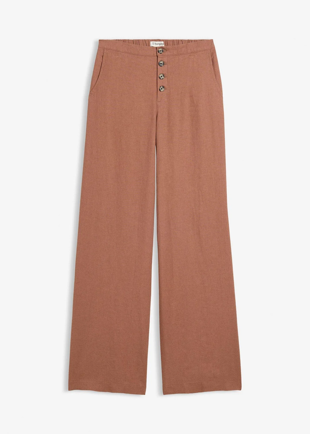 Pantalon palazzo en lin mélangé, long