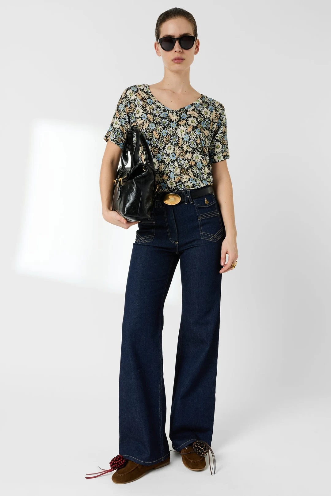 T-shirt V à fleurs - MALINAE - Jeans - 2