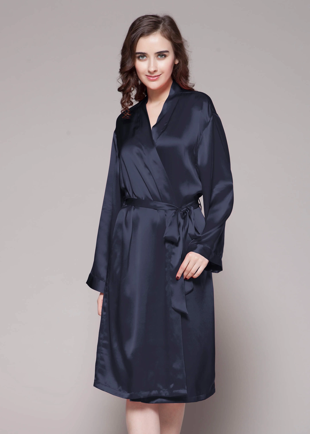 LILYSILK Peignoir Long Soie Femme Noir Banded Cuffs, Ceinture En Soie 100% Soie De Mûrier Bon Rapport Qualité-Prix, Respectueux De La Peau XL