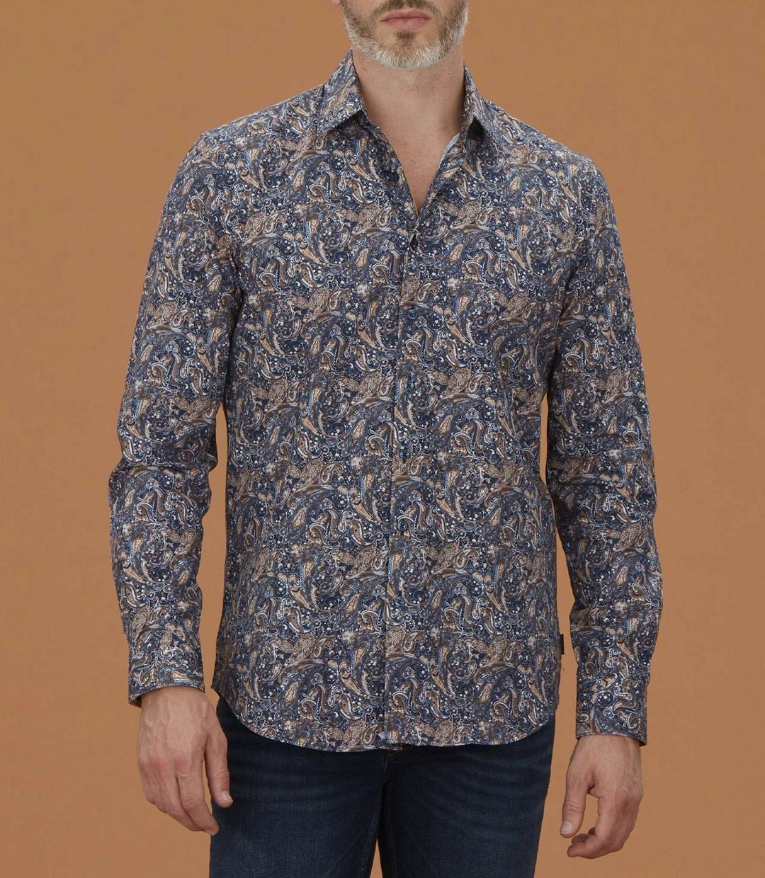 IZAC - Chemise casual à imprimé cachemire camel ''Mathis''