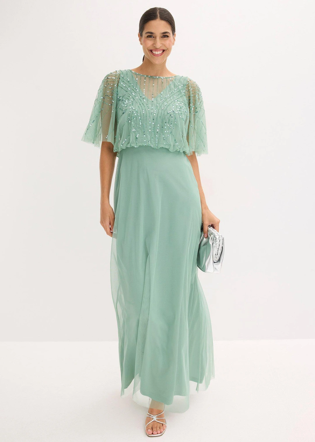 Robe longue en tulle fin avec sequins brodés - 2