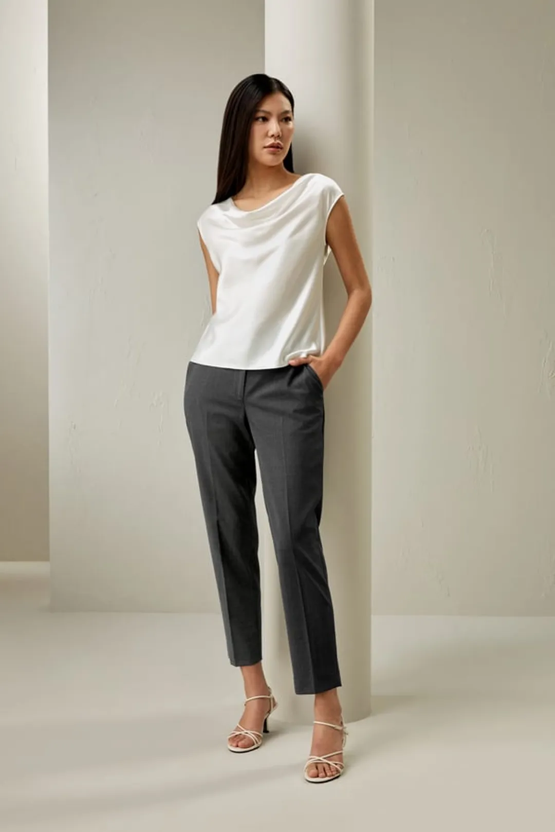 LILYSILK Top En Soie Col Rond, Sans Manches Soie De Haute Qualité Les Essentiels De La Garde-Robe Blanc Naturel 36