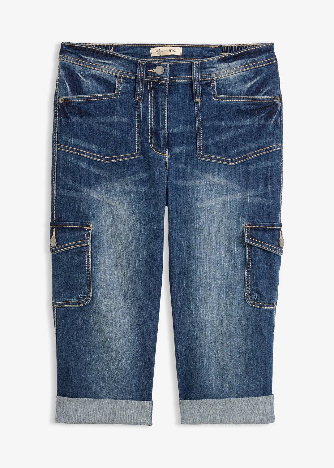 Jean cargo extensible, taille mi-haute