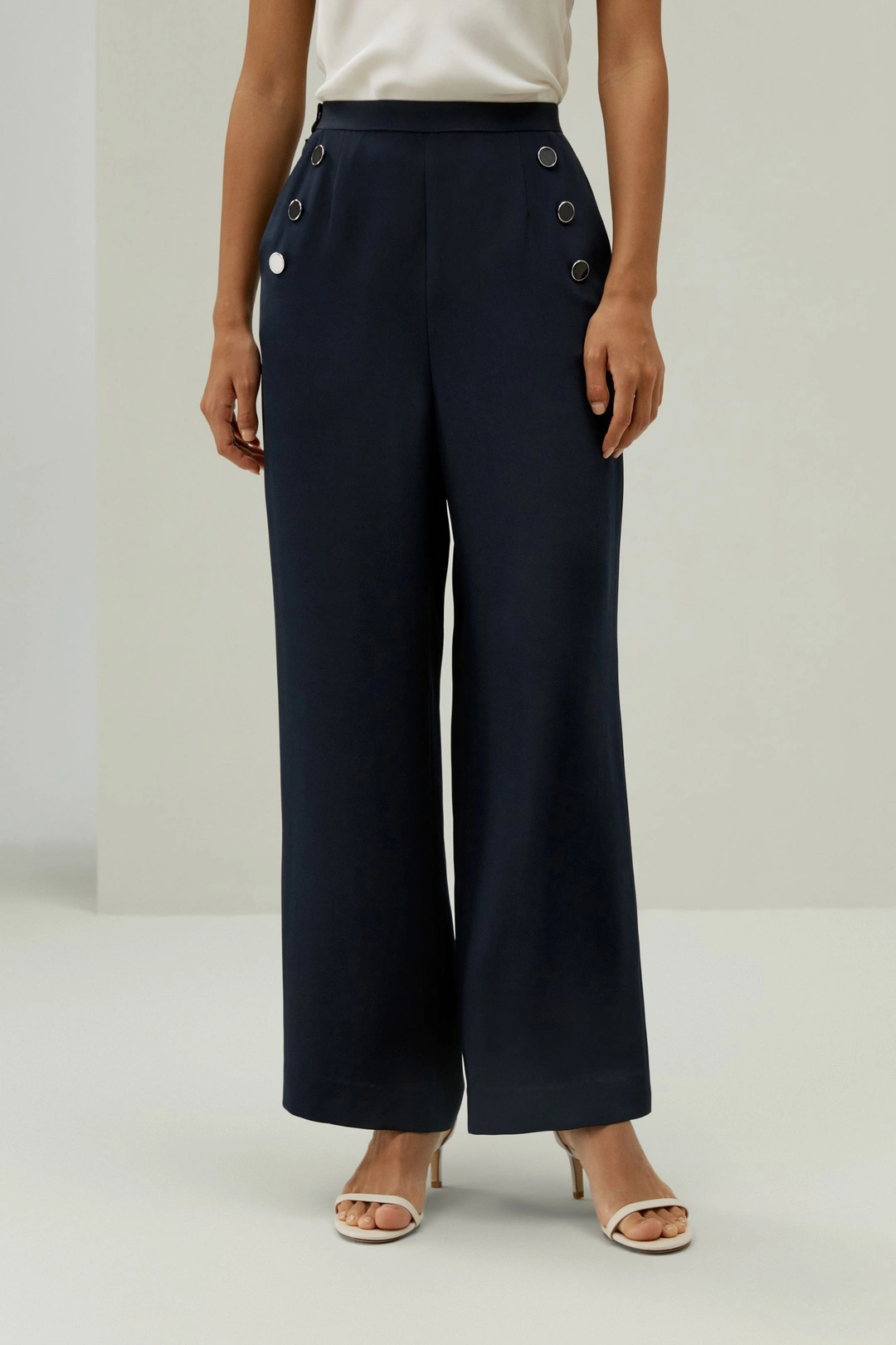LILYSILK Pantalon En Soie Boutons En Métal Doré Gravés Sur Mesure 100% Soie Mettant En Valeur La Féminité Une Élégance Intemporelle Bleu Minuit 34