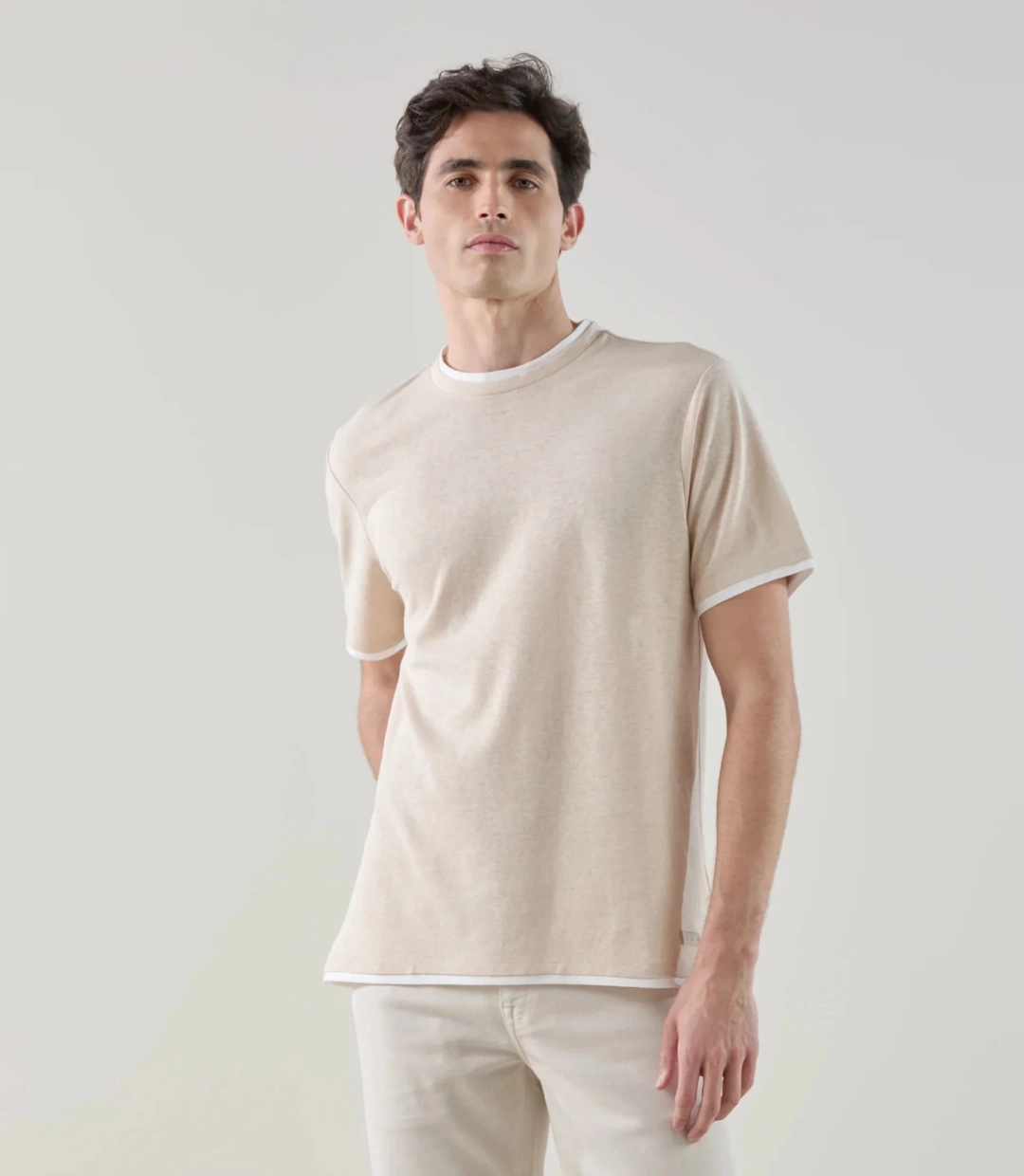 IZAC - T-shirt à manches courtes double col beige
