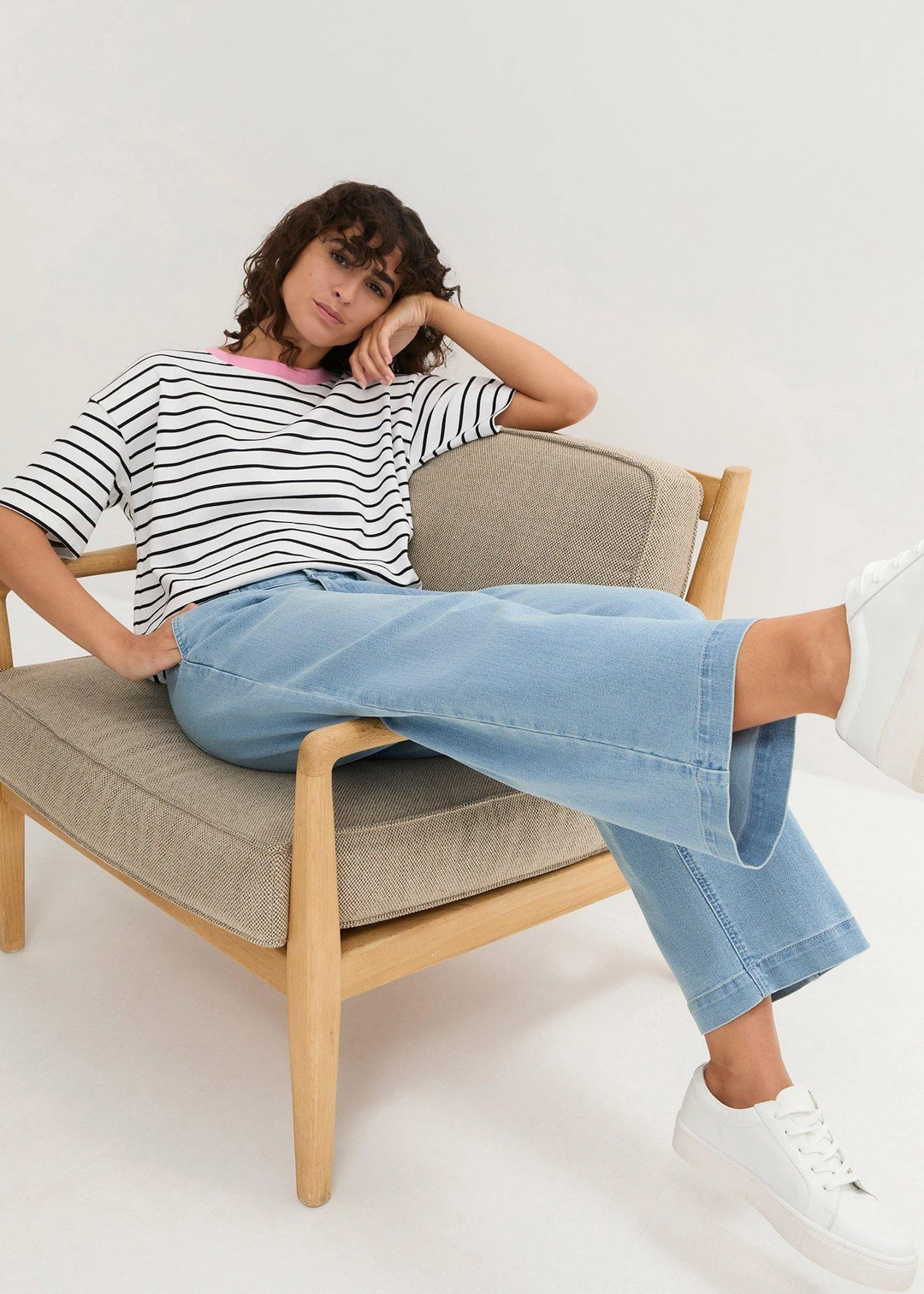 Jean large, taille haute et élastiquée, cropped - 3