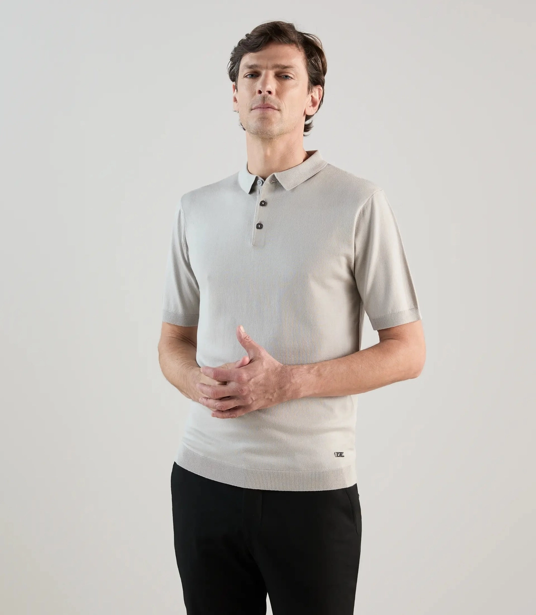 IZAC - Polo col boutonné en maille gris clair