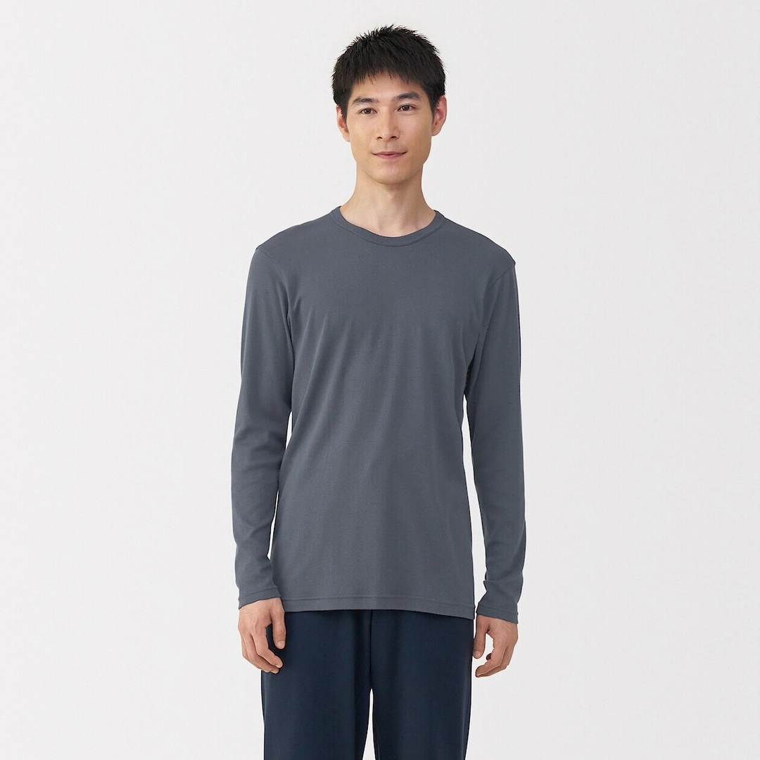 T‐shirt manches longues col crew en coton chaud pour homme