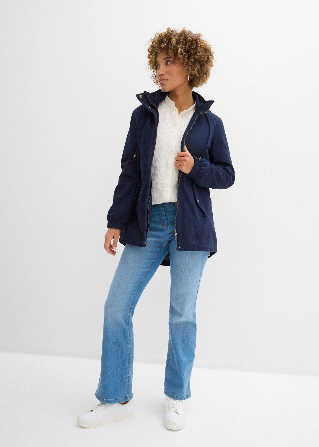 Parka de mi-saison en coton avec capuche imprimée