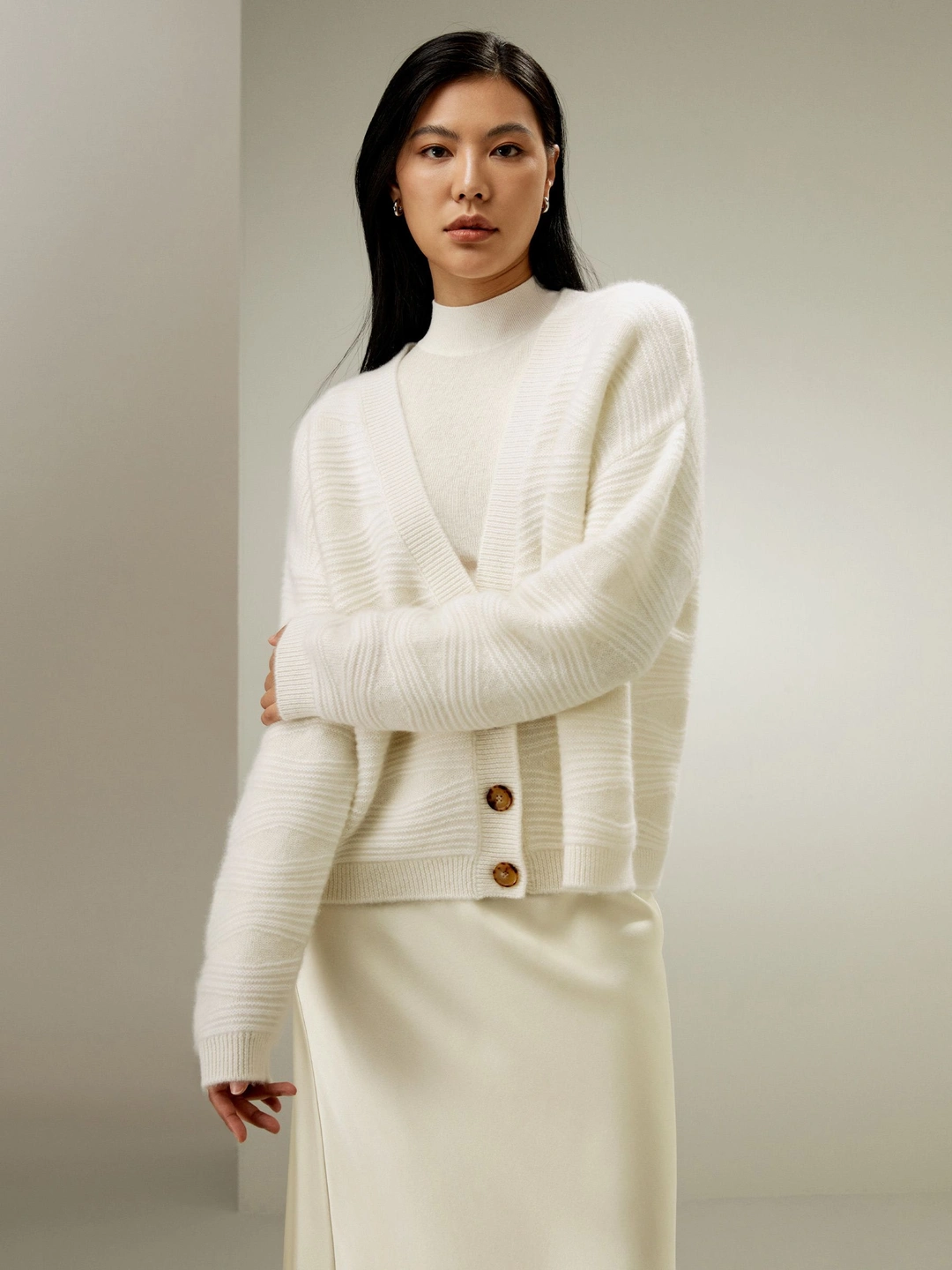LILYSILK Cardigan À Épaules Tombantes Élégance Sans Effort Cachemire De Première Qualité Doux Pour La Peau Et Respirant Facile À Assortir Blanc Xl