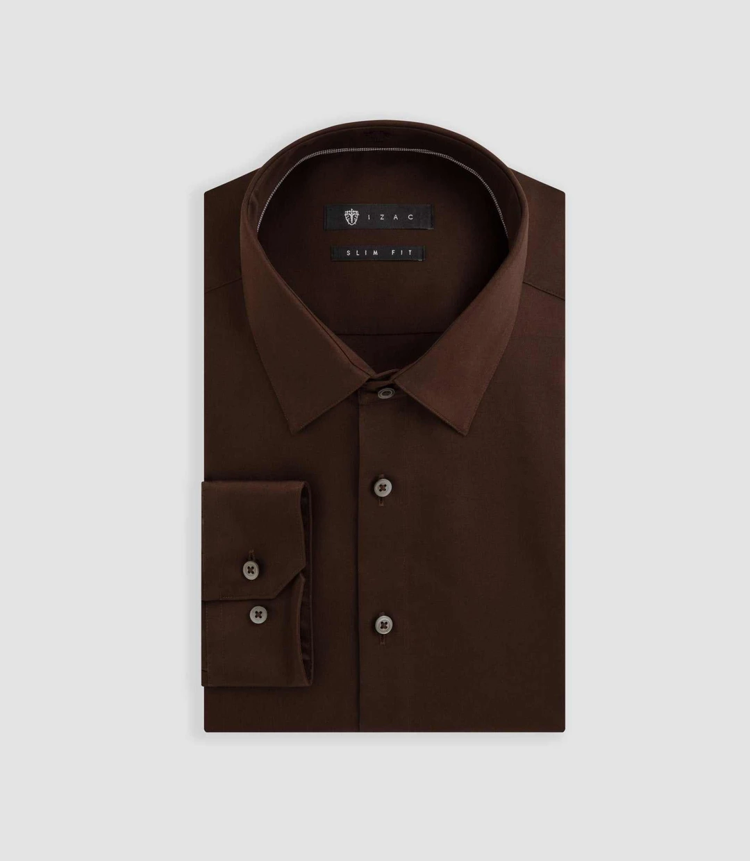 IZAC - Chemise satin slim marron ''Satinslim''