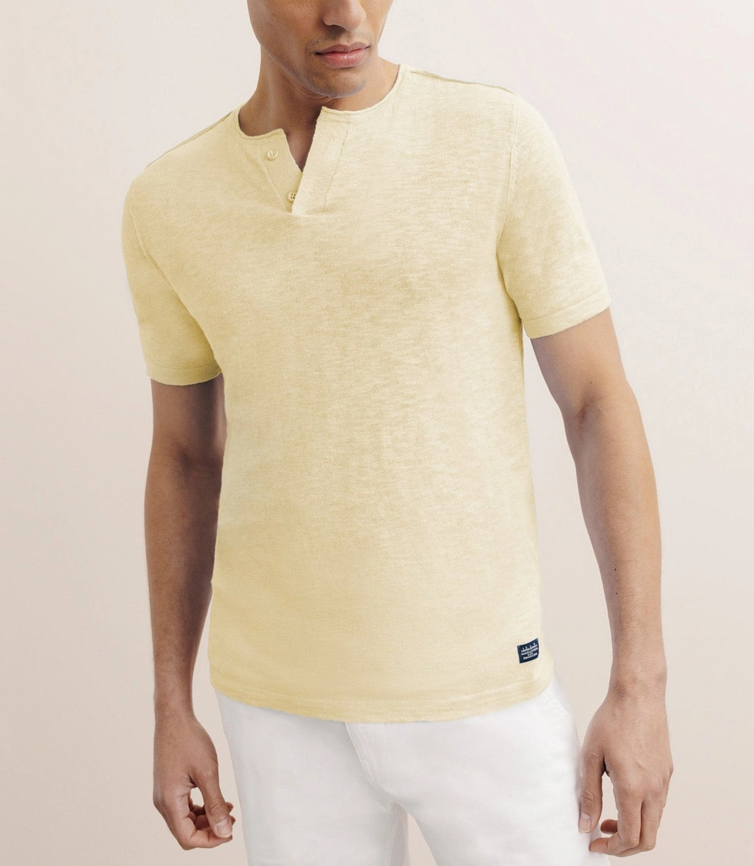 IZAC - T-shirt en lin boutonné jaune