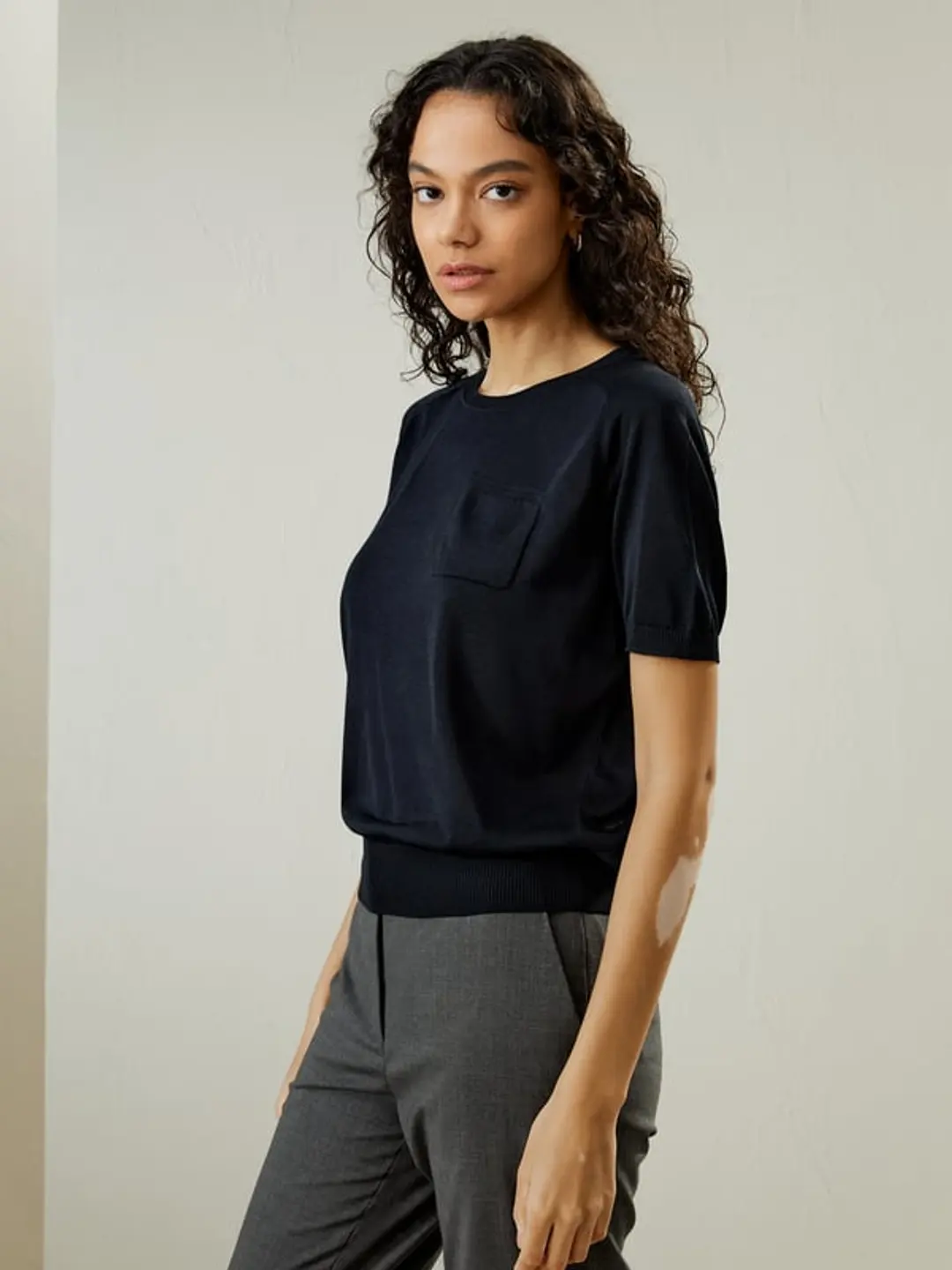 LILYSILK T-shirt Soie Femme Bleu Marine XS Élégant Confortable Col Rond 100% Soie Lavable