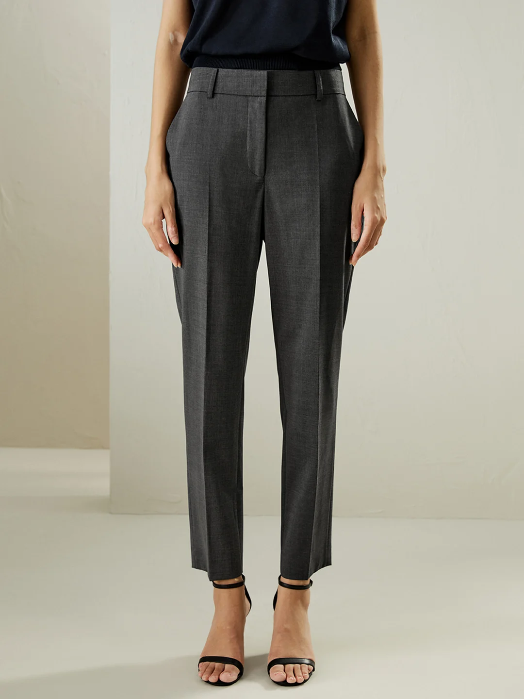 LILYSILK Pantalon En Laine Gris Métal Coupe Étroite Fine Laine Italienne Mérinos Un Toucher Incroyablement Doux Et Confortable 36
