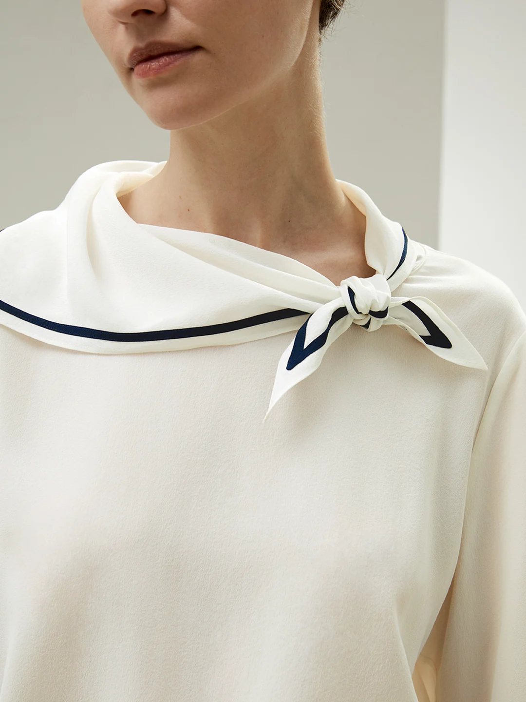 LILYSILK Chemisiers En Soie Blanc Style Marin Avec Col Semi-Fixe 100% Soie Crêpe De Chine Élégance Intemporelle Et Style Sophistiqué XXS