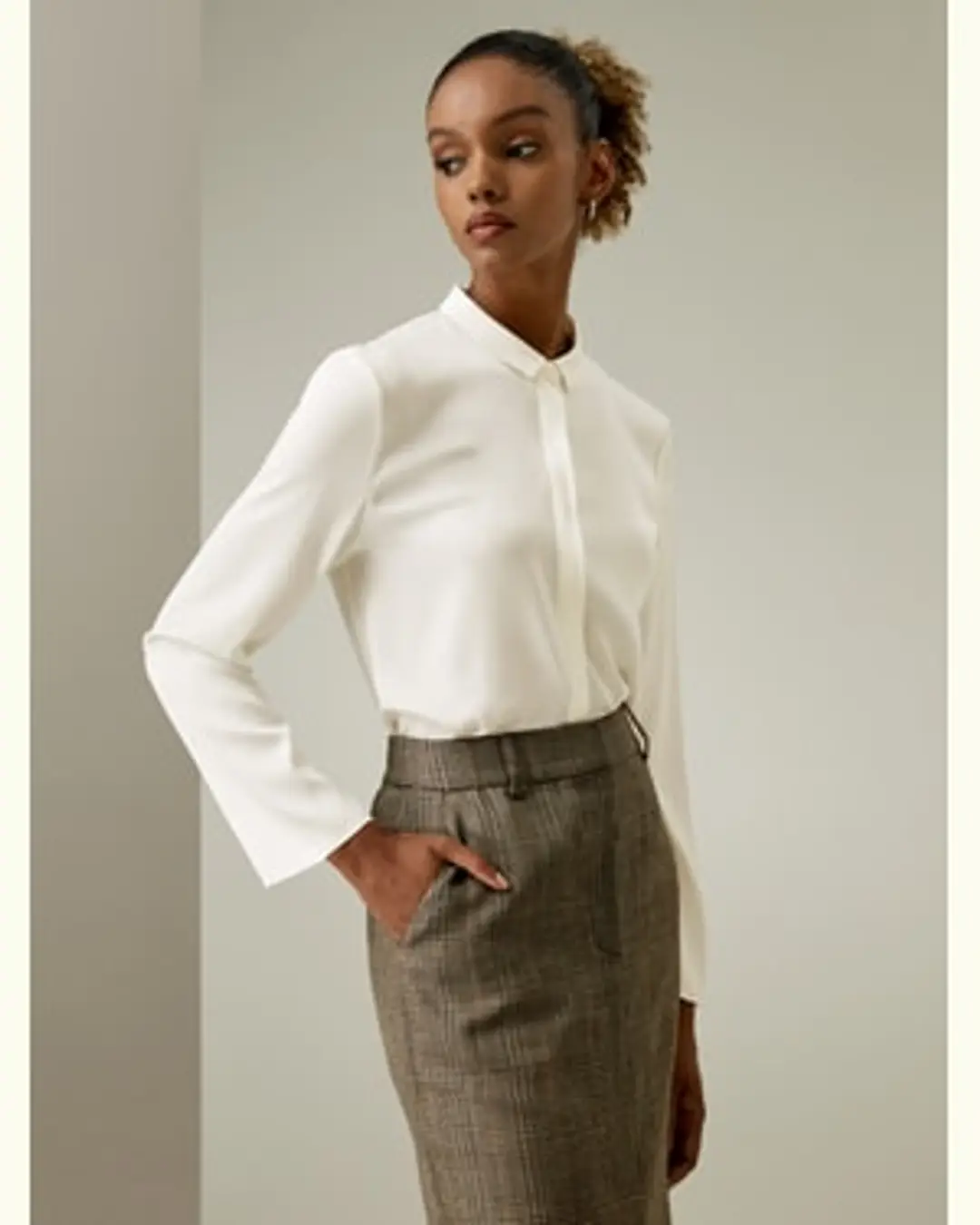 LILYSILK Chemisier Femme Chic En Soie Col Classique Antirides Et Élastique Soie Charmeuse Facile À Assortir Blanc Naturel S