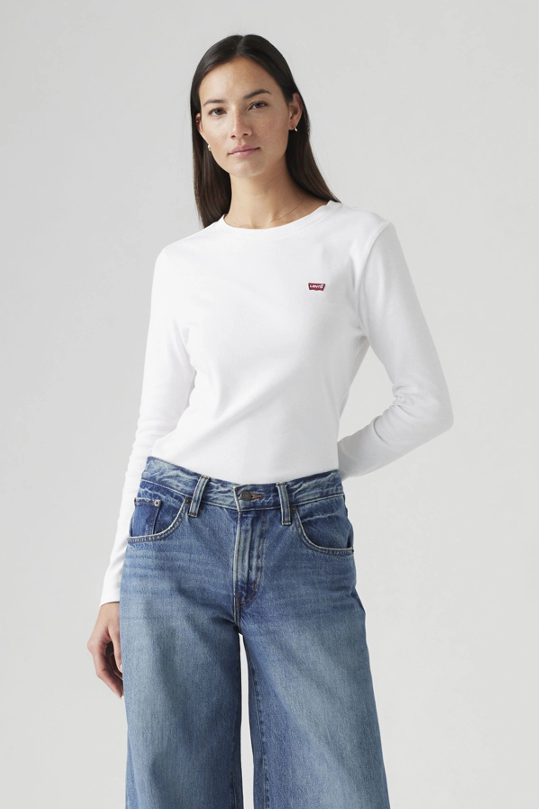 Levi's T Shirt Manche Longue Housemark Essential - Femme - Blanc / White + - 2XS - 2