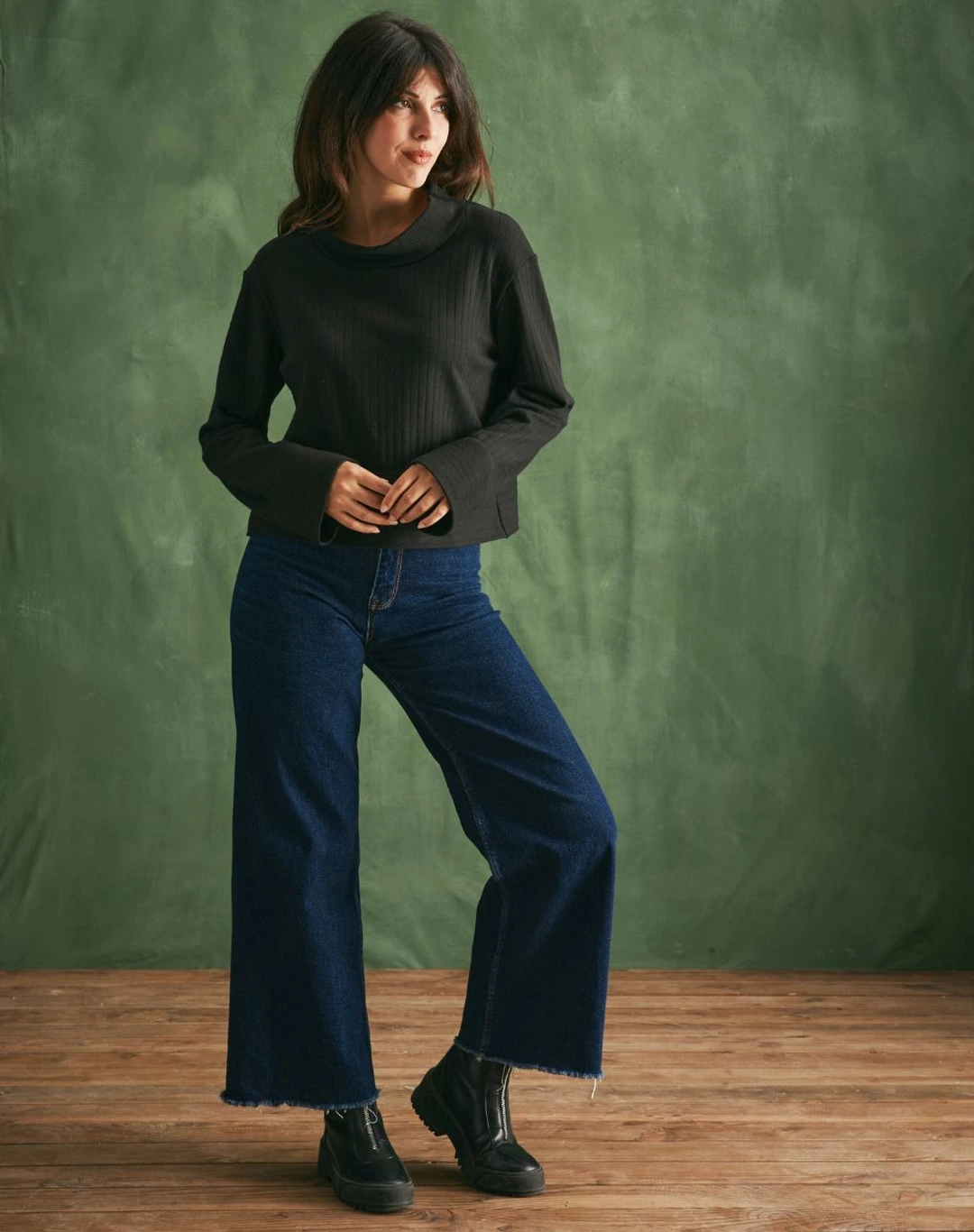 Top laine et coton col montant - Noir - Taille S - Lemahieu