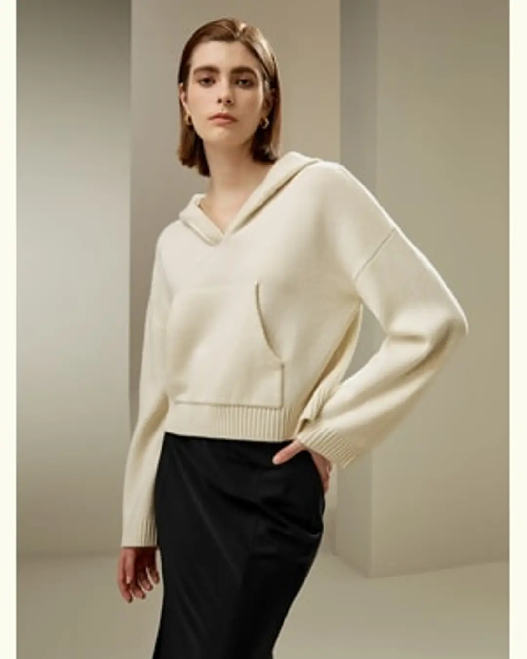 LILYSILK Sweats À Capuche Pour Femmes Poignets Et Ourlets Côtelés Luxueux De Laine Sophistiqué Et Élégant Texture Luxueuse Blanc Xs