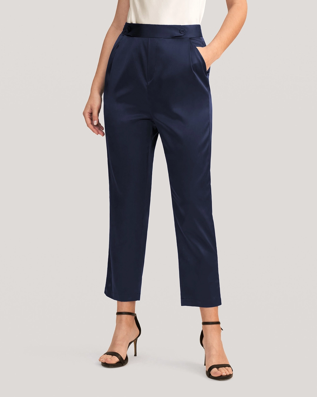 LILYSILK Pantalon Soie Noir Femme Taille Haute, Fermeture Éclair Cachée Soie Extensible De Qualité Température Réglable Pantalon Noir 44-46