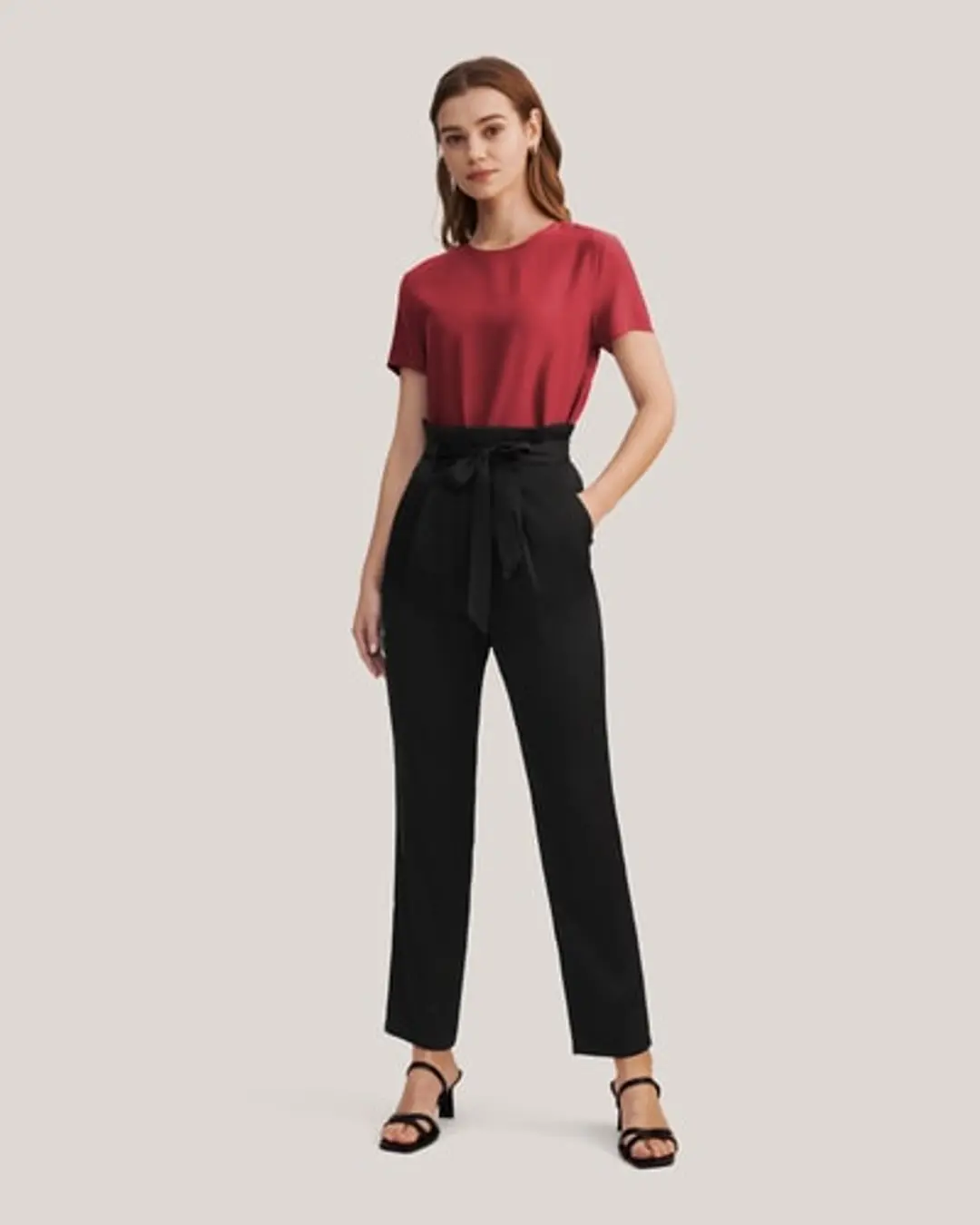 Pantalon Droit En Soie Avec Nœud Papillon