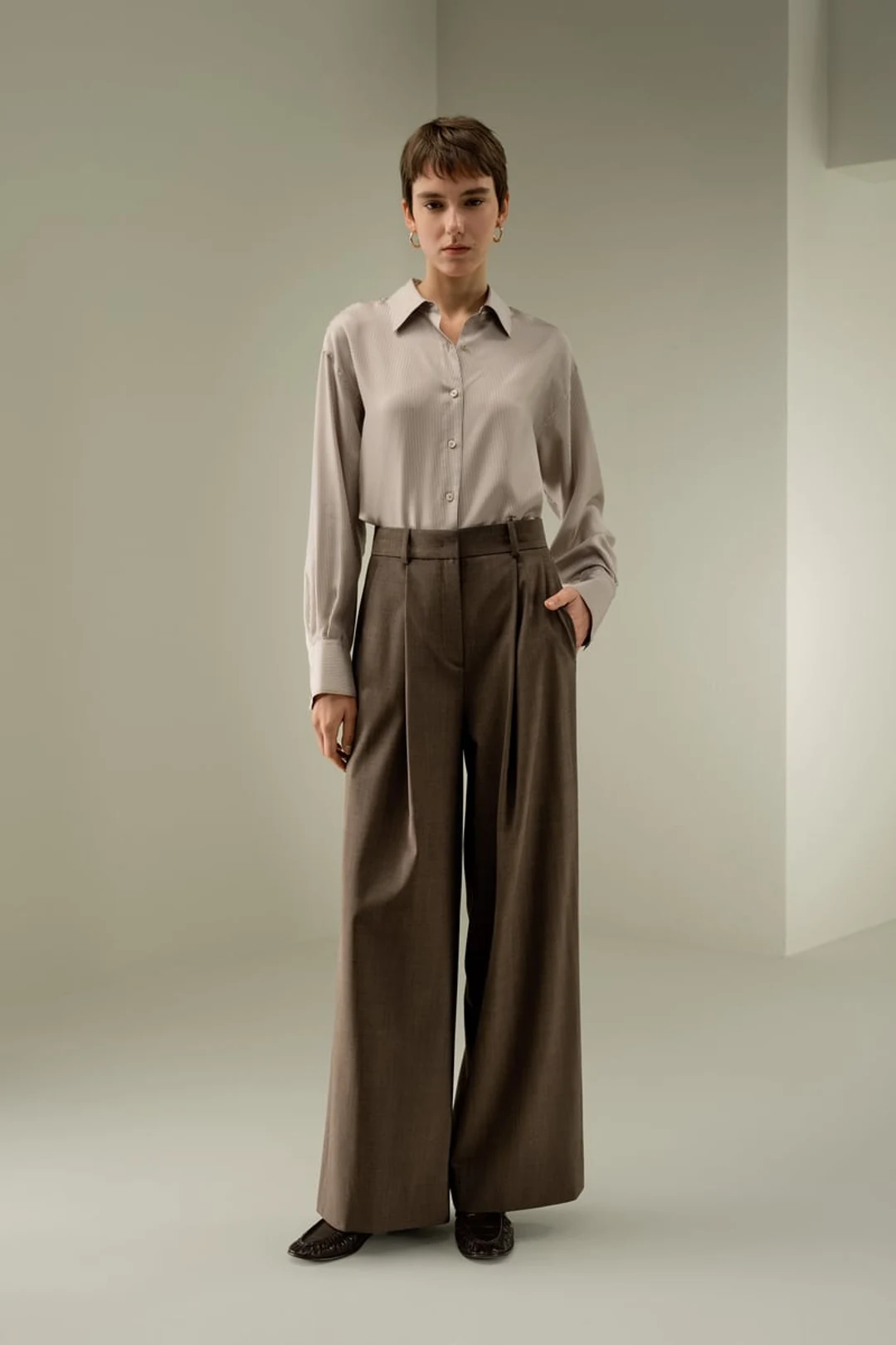 LILYSILK Pantalon Plissé Soie-Laine Havane T44 - Chic & Confortable