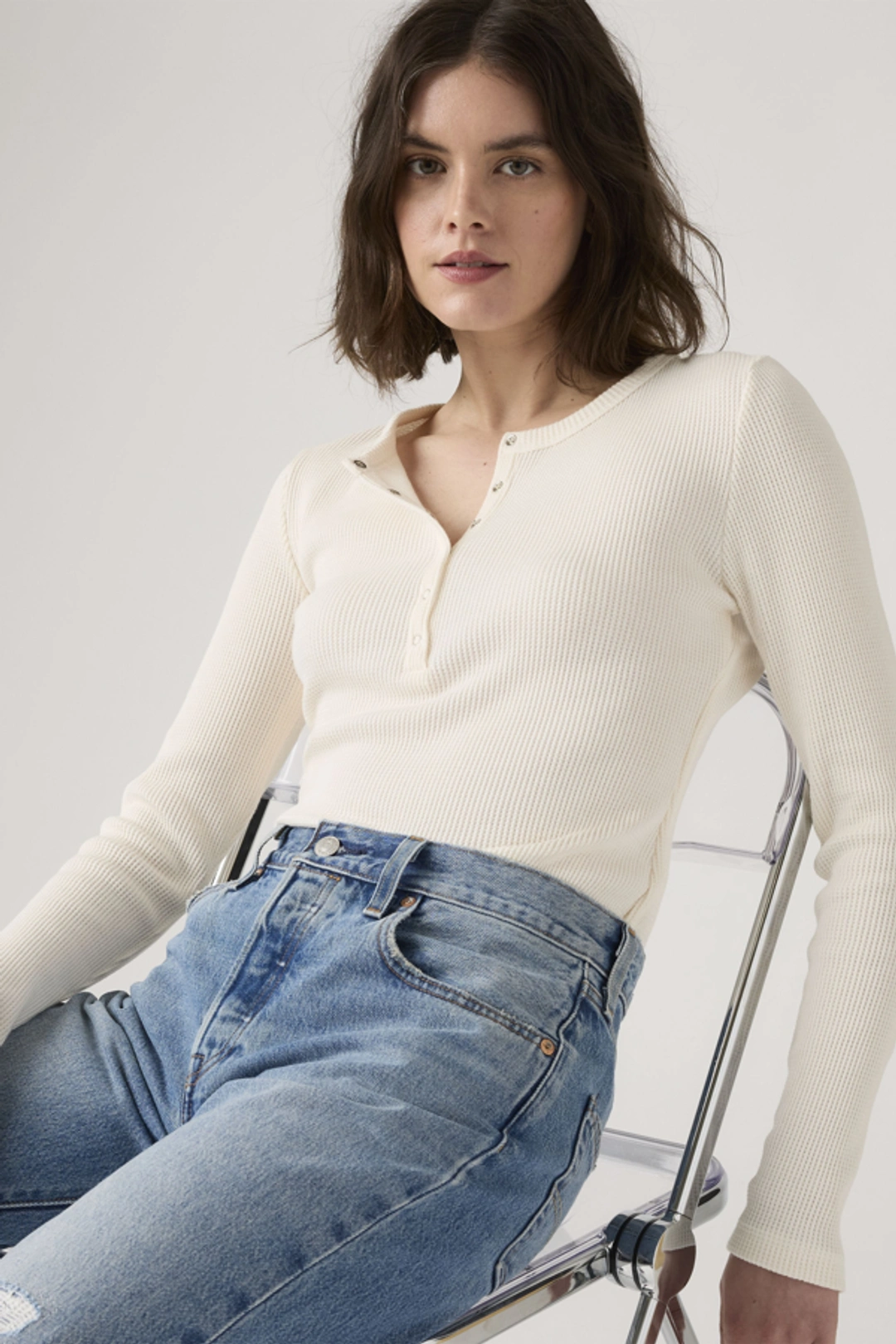 Levi's Dry Goods T Shirt À Col Tunisien Gaufré - Femme - Noir / Anthracite Night - XS